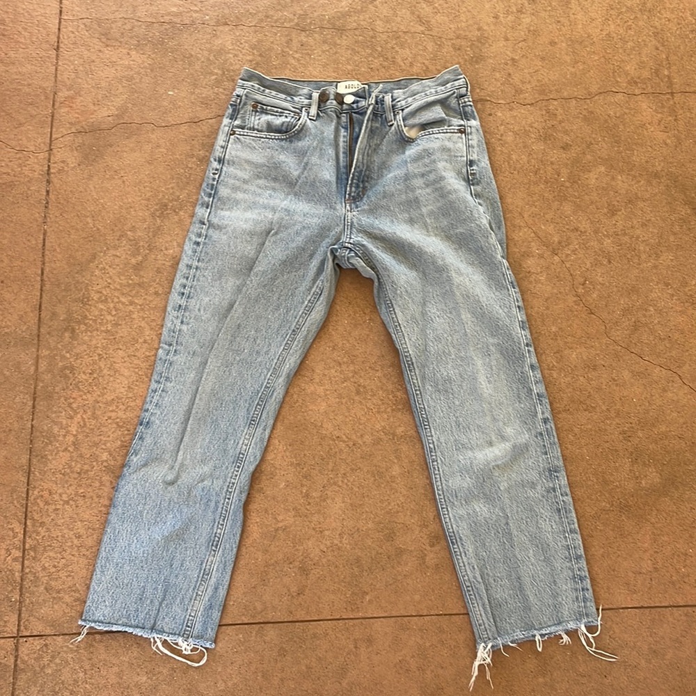 Agolde Cheri High Rise Cropped Raw Hem Light Wash Denim